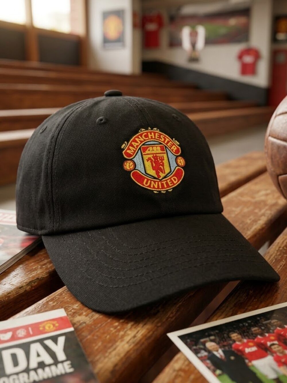 Retro Manchester United Hat Red Devils Soccer Crest Black Cotton Dad Cap USA New